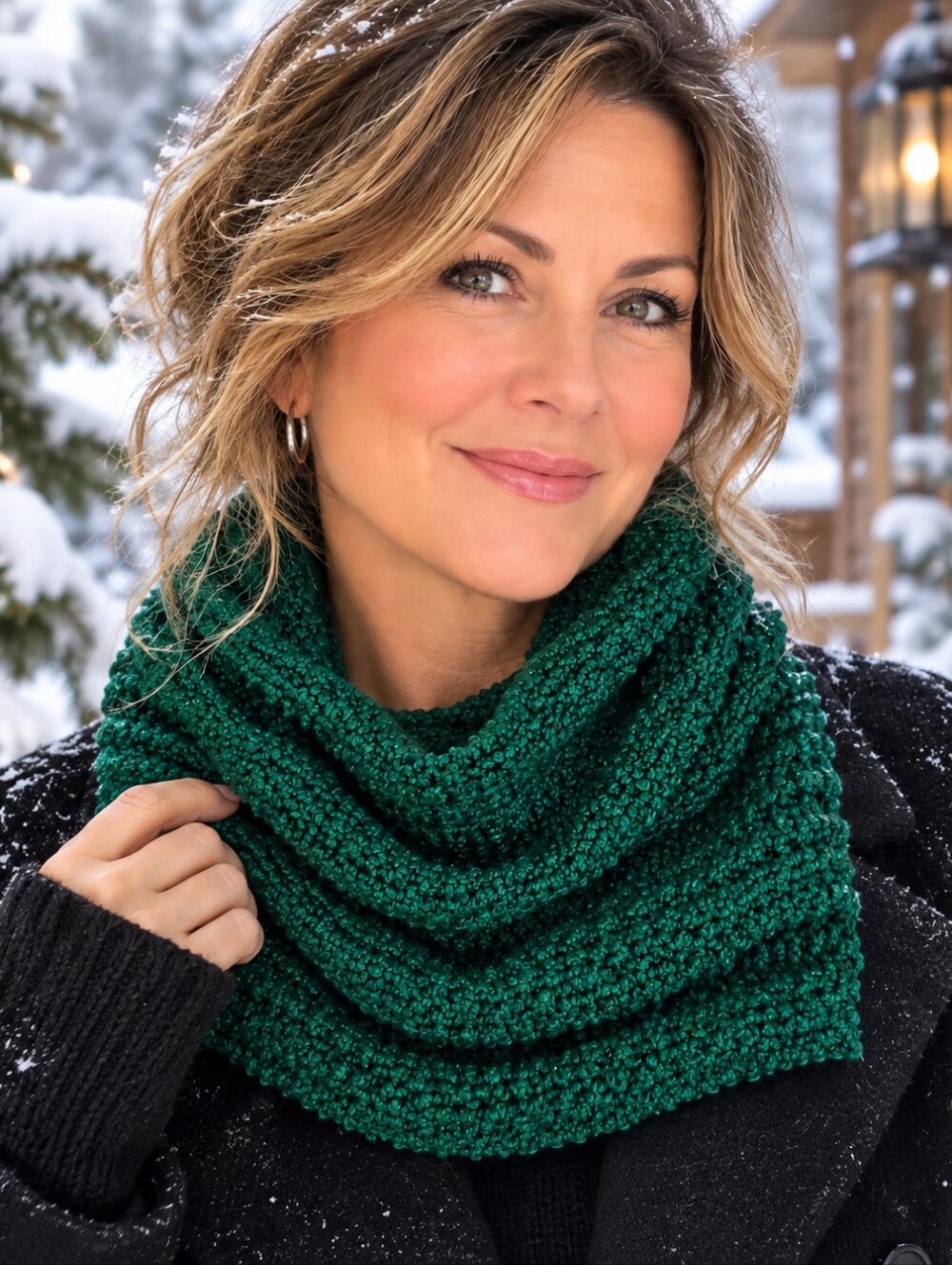 Handmade,Cozy Dark Green Knit Cowl Neck Sweater